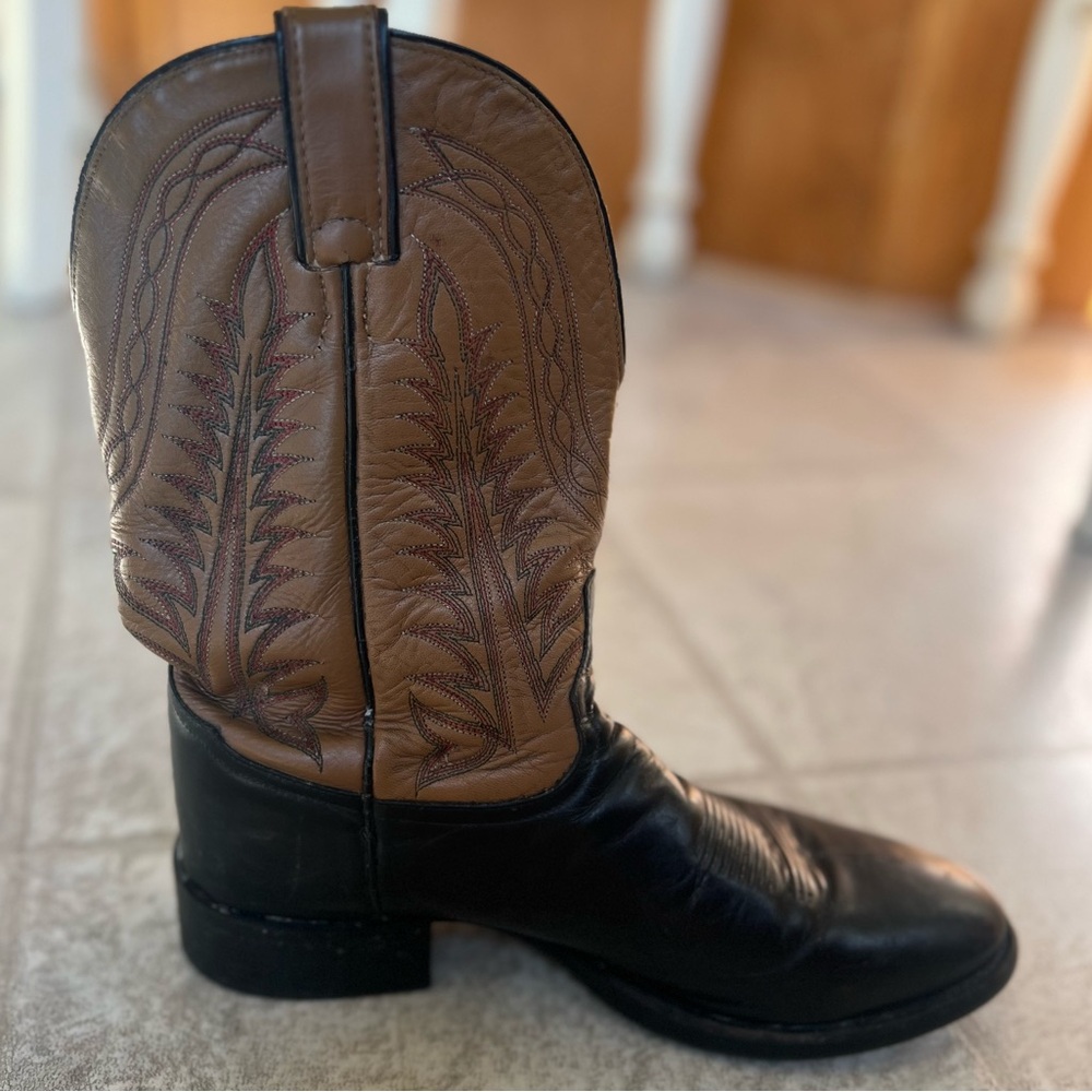 Tony Lama Cowboy Boots | Black & Tan Leather | Size ~10.5 Men’s | Western Rodeo - Picture 4 of 15